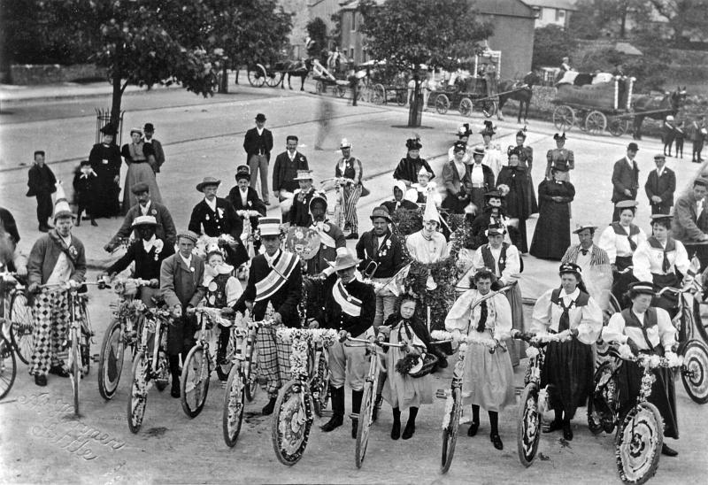 Decorated bikes 1890s Little RR Hood, Catherine M Wilson.jpg - Decorated bikes 1890sCatherine M Wilson as Little Red Riding Hood